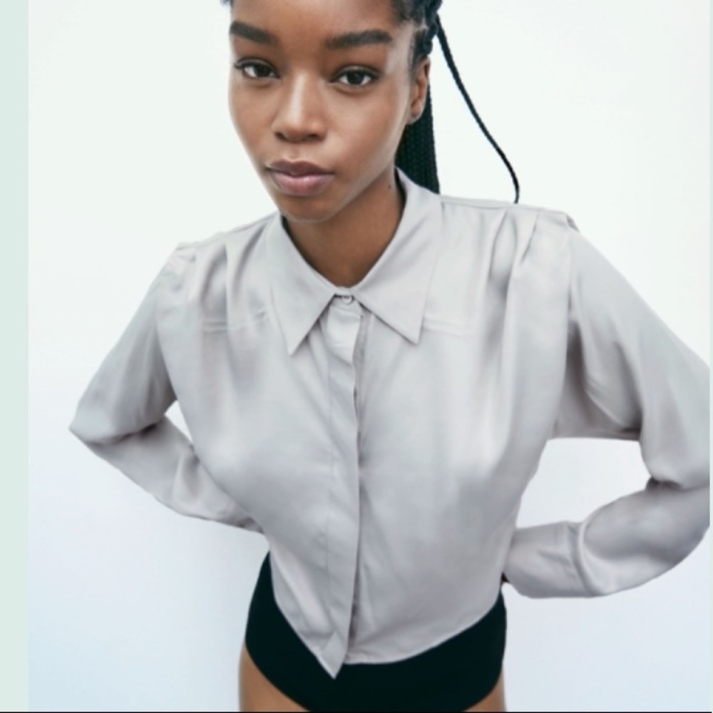 NWT Zara Satin Button Down Cropped Fit Top